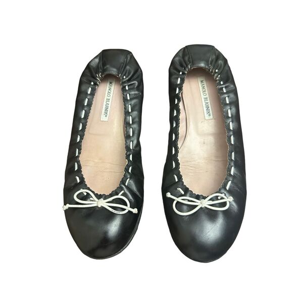 MANOLO BLAHNIK TEFAMOD Black White Bow Flats Ballet SHOES size 41 - Picture 1 of 8